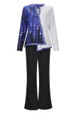 Casual Print Asymmetrical V Neck Long Sleeve Two Pieces