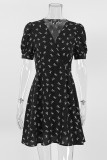 Elegant Print Patchwork V Neck A Line Dresses