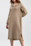 Casual Simplicity Solid Slit Turndown Collar A Line Dresses