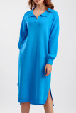 Casual Simplicity Solid Slit Turndown Collar A Line Dresses