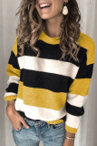 Casual Striped Contrast O Neck Tops