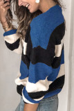 Casual Striped Contrast O Neck Tops