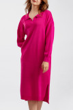 Casual Simplicity Solid Slit Turndown Collar A Line Dresses