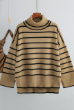 Casual Striped Contrast Turtleneck Tops