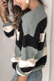 Casual Striped Contrast O Neck Tops