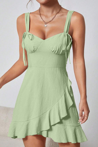 Sweet Solid Flounce V Neck Sleeveless Dress Dresses