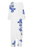 Casual Print Asymmetrical O Neck Three Quarter Two Pieces