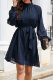 Elegant Solid Frenulum Turtleneck A Line Dresses