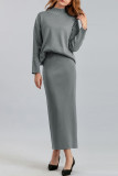 Casual Simplicity Solid Slit Half A Turtleneck Long Sleeve Two Pieces