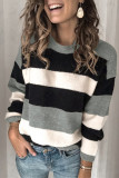 Casual Striped Contrast O Neck Tops