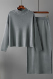 Casual Simplicity Solid Slit Half A Turtleneck Long Sleeve Two Pieces