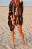 Casual Print Tassel Cardigan Collar Tops
