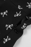 Elegant Print Patchwork V Neck A Line Dresses