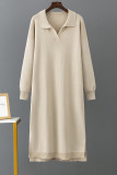 Casual Simplicity Solid Slit Turndown Collar A Line Dresses