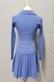 Sweet Solid Buttons V Neck Long Sleeve Two Pieces