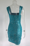 Sexy Solid Sequins Fold Square Collar One Step Skirt Dresses