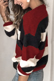 Casual Striped Contrast O Neck Tops