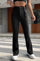 Casual Solid Pocket Skinny Mid Waist Solid Color Bottoms