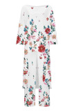 Casual Print Asymmetrical O Neck Three Quarter Two Pieces