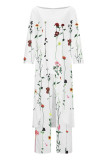 Casual Print Asymmetrical O Neck Three Quarter Two Pieces