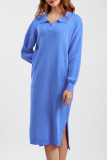 Casual Simplicity Solid Slit Turndown Collar A Line Dresses