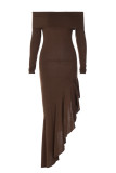 Sexy Solid Flounce Off the Shoulder Irregular Dress Dresses