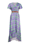 Elegant Floral With Belt V Neck A Line Dresses