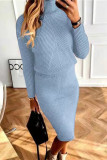 Casual Solid Turtleneck Long Sleeve Two Pieces