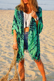 Casual Print Tassel Cardigan Collar Tops