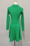 Sweet Solid Buttons V Neck Long Sleeve Two Pieces