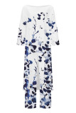 Casual Print Asymmetrical O Neck Three Quarter Two Pieces