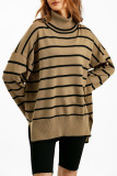 Casual Striped Contrast Turtleneck Tops