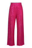 Casual British Style Solid Sequins Loose Low Waist Straight Solid Color Bottoms