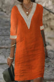 Casual Solid Patchwork V Neck A Line Dresses