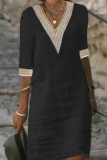 Casual Solid Patchwork V Neck A Line Dresses