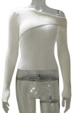 Casual Solid Patchwork Oblique Collar Tops
