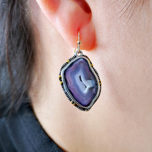 Vintage imitation amethyst agate pendant earrings
