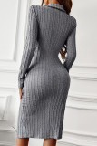 Elegant Solid Buckle Turndown Collar One Step Skirt Dresses