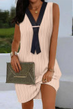 Solid Contrast V Neck One Step Skirt Dresses