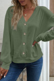 Casual Solid Buttons V Neck Tops