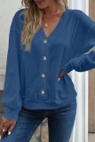 Casual Solid Buttons V Neck Tops