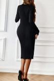 Elegant Solid Buckle Turndown Collar One Step Skirt Dresses