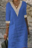Casual Solid Patchwork V Neck A Line Dresses