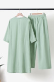 Casual Solid Pocket O Neck Long Sleeve Two Pieces