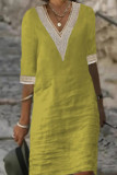 Casual Solid Patchwork V Neck A Line Dresses