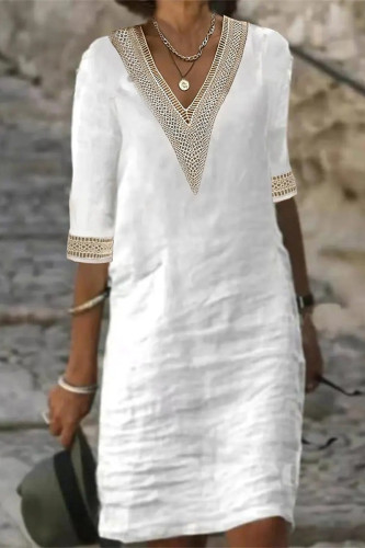 Casual Solid Patchwork V Neck A Line Dresses
