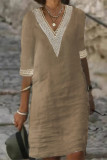 Casual Solid Patchwork V Neck A Line Dresses
