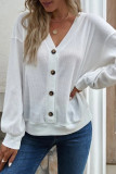 Casual Solid Buttons V Neck Tops