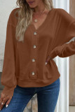 Casual Solid Buttons V Neck Tops