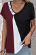 Casual Color Block Contrast V Neck T-Shirts